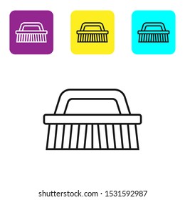 Black line Brush for cleaning icon isolated on white background. Set icons colorful square buttons. Vector Illustration