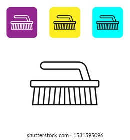 Black line Brush for cleaning icon isolated on white background. Set icons colorful square buttons. Vector Illustration