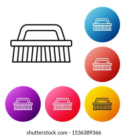 Black line Brush for cleaning icon isolated on white background. Set icons colorful circle buttons. Vector Illustration