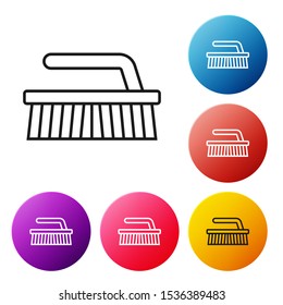 Black line Brush for cleaning icon isolated on white background. Set icons colorful circle buttons. Vector Illustration