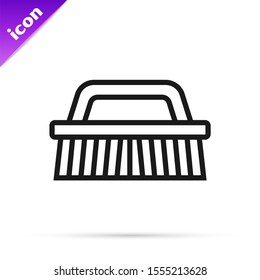 Black line Brush for cleaning icon isolated on white background.  Vector Illustration