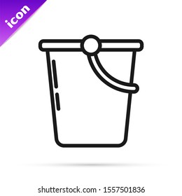 Black line Bucket icon isolated on white background.  Vector Illustration