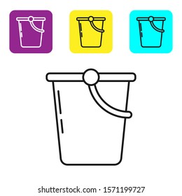 Black line Bucket icon isolated on white background. Set icons colorful square buttons. Vector Illustration