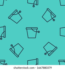 Black line Bucket icon isolated seamless pattern on green background.  Vector Illustration