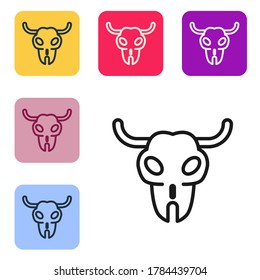 Black line Buffalo skull icon isolated on white background. Set icons in color square buttons. Vector Illustration