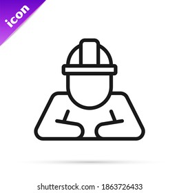 Black line Builder icon isolated on white background. Construction worker.  Vector