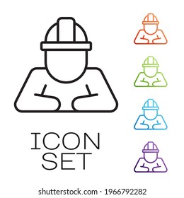 Black line Builder icon isolated on white background. Construction worker. Set icons colorful. Vector
