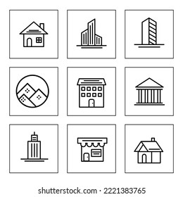 black line building icon set