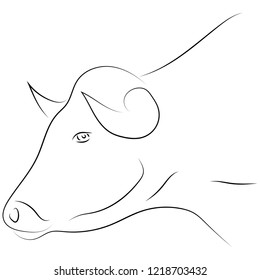 Black line bull head on white background. Hand drawing vector. Sketch style graphic animal.  - Shutterstock ID 1218703432