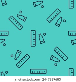Black line Bullet casing as a piece of evidence placed with forensic ruler for documentation icon isolated seamless pattern on green background. Concept of crime scene.  Vector