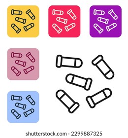 Icono de bala de línea negra aislado en fondo blanco. Establezca iconos en los botones cuadrados de color. Vector
