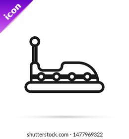 Black line Bumper car icon isolated on white background. Amusement park. Childrens entertainment playground, recreation park.  Vector Illustration