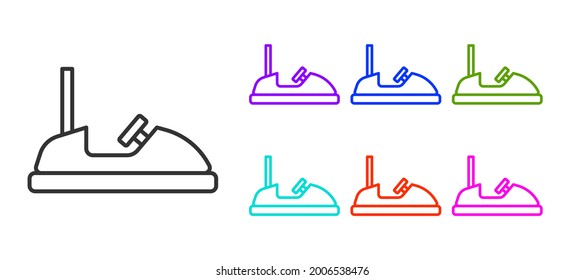 Black line Bumper car icon isolated on white background. Amusement park. Childrens entertainment playground, recreation park. Set icons colorful. Vector