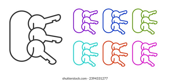 Black line Bunch of keys icon isolated on white background. Set icons colorful. Vector Illustration