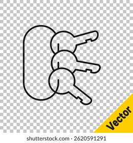 Black line Bunch of keys icon isolated on transparent background.  Vector Illustration