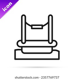 Atracción trampolina de línea negra Bungee con icono de escalera metálica aislado en fondo blanco.  Vector