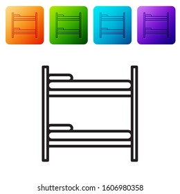 Black line Bunk bed icon isolated on white background. Set icons in color square buttons. Vector Illustration