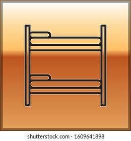 Black line Bunk bed icon isolated on gold background.  Vector Illustration