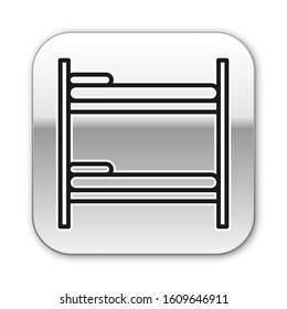Black line Bunk bed icon isolated on white background. Silver square button. Vector Illustration