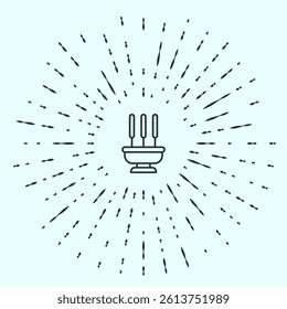Black line Burning aromatic incense sticks icon isolated on grey background. Abstract circle random dots. Vector