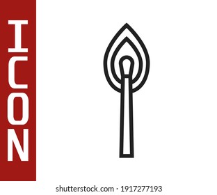 Schwarze Linie Brennende Übereinstimmung mit Feuersymbol einzeln auf weißem Hintergrund. Entspricht dem Feuer. Entspricht dem Zeichen.  Vektorgrafik
