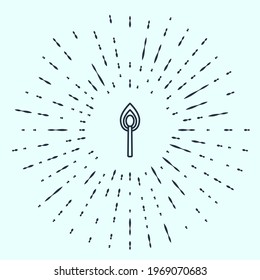 Black line Burning match with fire icon isolated on grey background. Match with fire. Matches sign. Abstract circle random dots. Vector Illustration