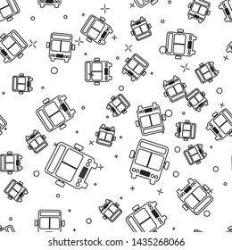 Black line Bus icon isolated seamless pattern on white background. Transportation concept. Bus tour transport sign. Tourism or public vehicle symbol.  Vector Illustration