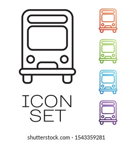 Black line Bus icon isolated on white background. Transportation concept. Bus tour transport sign. Tourism or public vehicle symbol. Set icons colorful. Vector Illustration