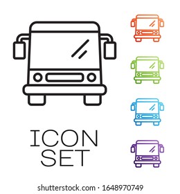 Black line Bus icon isolated on white background. Transportation concept. Bus tour transport sign. Tourism or public vehicle symbol. Set icons colorful. Vector Illustration