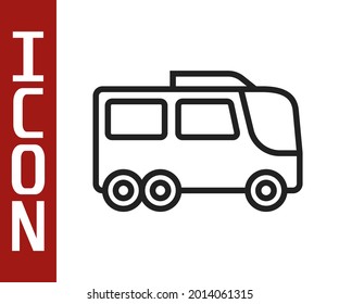Black line Bus icon isolated on white background. Transportation concept. Bus tour transport. Tourism or public vehicle symbol.  Vector