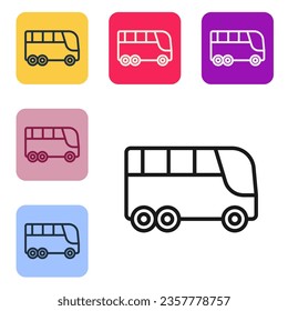 Black line Bus icon isolated on white background. Transportation concept. Bus tour transport. Tourism or public vehicle symbol. Set icons in color square buttons. Vector