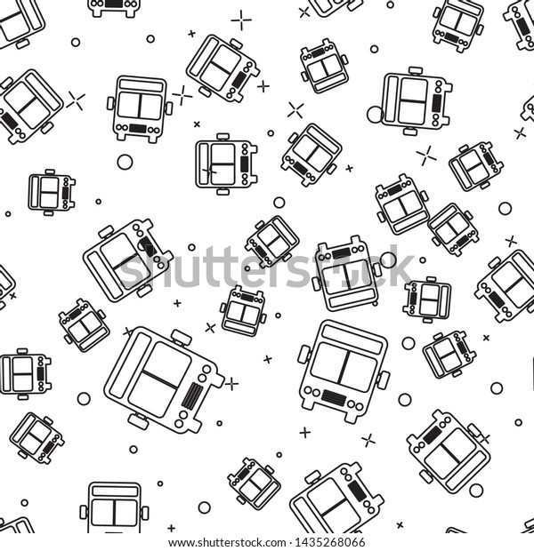 Black line Bus icon\
isolated seamless pattern on white background. Transportation\
concept. Bus tour transport sign. Tourism or public vehicle symbol.\
 Vector Illustration