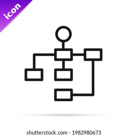 Black line Business hierarchy organogram chart infographics icon isolated on white background. Corporate organizational structure graphic elements.  Vector