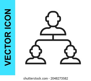 Black line Business hierarchy organogram chart infographics icon isolated on white background. Corporate organizational structure graphic elements.  Vector