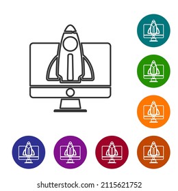 Black line Business startup project concept icon isolated on white background. Symbol of new business, entrepreneurship, innovation and technology. Set icons in color circle buttons. Vector
