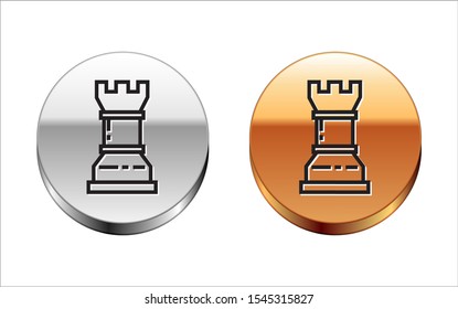 Black line Business strategy icon isolated on white background. Chess symbol. Game, management, finance. Silver-gold circle button. Vector Illustration