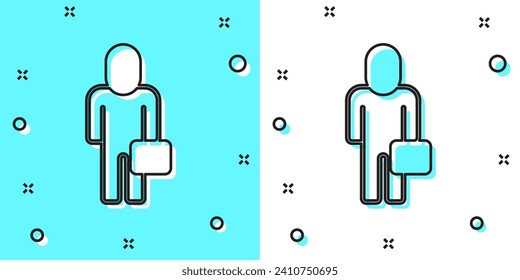 Black line Businessman icon isolated on green and white background. Business avatar symbol user profile icon. Male user sign. Random dynamic shapes. Vector