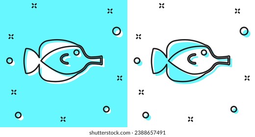 Black line Butterfly fish icon isolated on green and white background. Random dynamic shapes. Vector