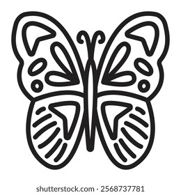 Black line butterfly, fly with beautiful wings, editable stroke icon, vector monochrome illustration