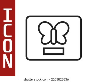Black line Butterfly in a frame icon isolated on white background. Herbarium.  Vector