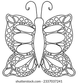 Black line butterfly for greeting card, coloring book. Vector butterfly isolated