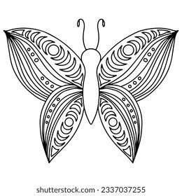 Black line butterfly for greeting card, coloring book. Vector butterfly isolated