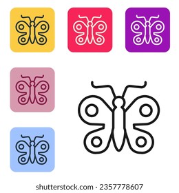 Black line Butterfly icon isolated on white background. Set icons in color square buttons. Vector