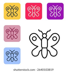 Black line Butterfly icon isolated on white background. Set icons in color square buttons. Vector