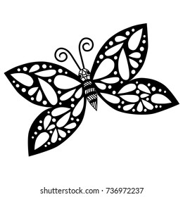 Black line butterfly isolated on the white background. Butterfly vector illustration.