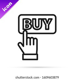 Black line Buy button icon isolated on white background.  Vector Illustration
