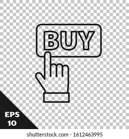 Black line Buy button icon isolated on transparent background.  Vector Illustration