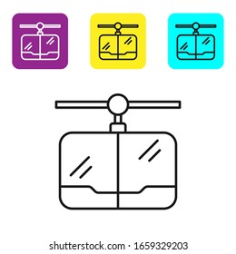 Icono de cable de línea negra aislado en fondo blanco. Signo funicular. Defina los iconos con los botones cuadrados coloridos. Ilustración vectorial