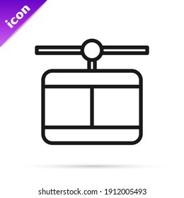 Black line Cable car icon isolated on white background. Funicular sign.  Vector