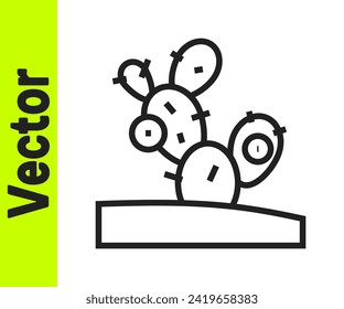Black line Cactus icon isolated on white background.  Vector